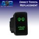 Direct Toyota replacement 8B76G A-PILLAR LIGHTS ON-OFF Push Button Switch with dual LED lights in GREEN