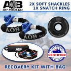 Recovery Kit 2x Blue Soft Shackle Recovery Rope 61cm 2000kg 20T + Black Snatch Ring 8T + large bag for Toyota/Nissan/Holden/Mitsubishi etc