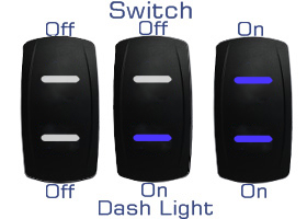 Light Illumination effect of AOBSW600 series Universal 12V 20A / 24V 10A Carling Narva type laser etched rocker switch