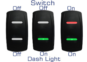 Light Illumination effect of AOBSW600 series Universal 12V 20A / 24V 10A Carling Narva type laser etched rocker switch