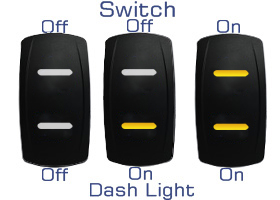 Light Illumination effect of AOBSW600 series Universal 12V 20A / 24V 10A Carling Narva type laser etched rocker switch
