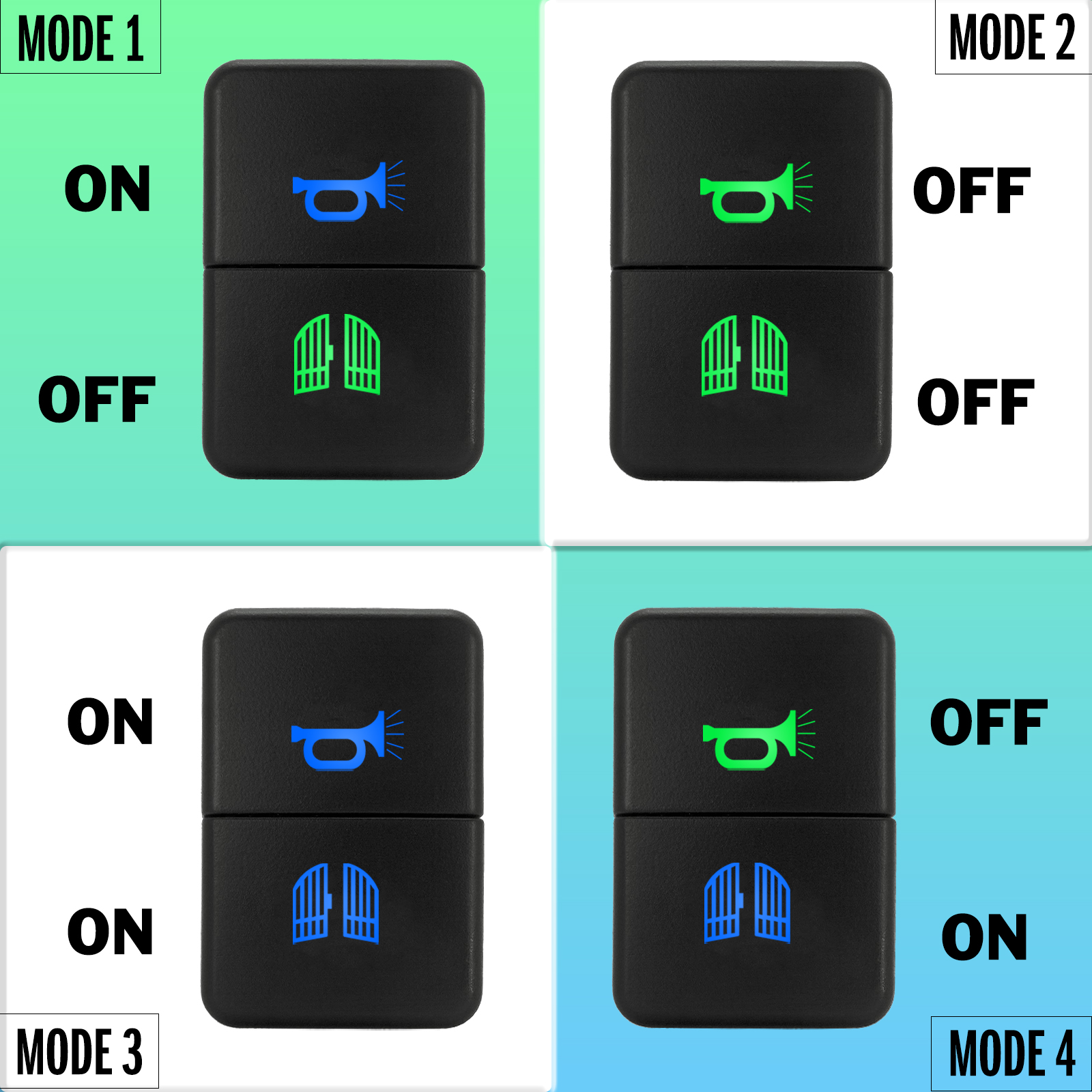 Light Illumination effect of Isuzu & Mazda Push Button Switch with dual LED LIGHTS in BLUE GREEN