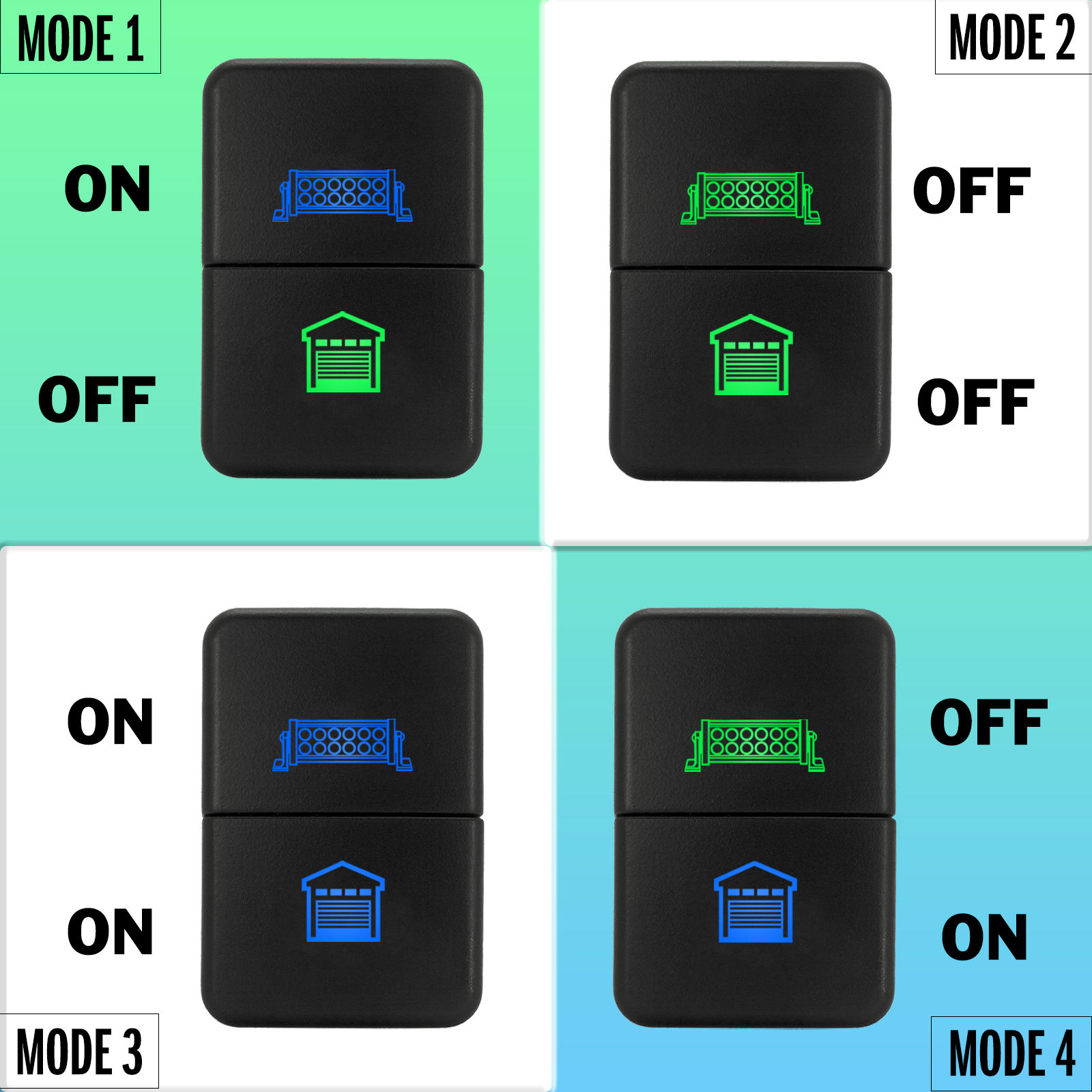 Light Illumination effect of Isuzu & Mazda Push Button Switch with dual LED LIGHTS in BLUE GREEN