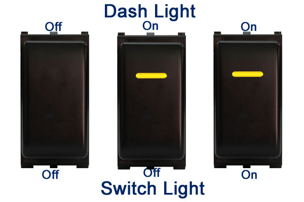 Light Illumination effect of AOBSWN100 series Nissan Push Button Switch with dual LED LIGHTS in AMBER GREEN